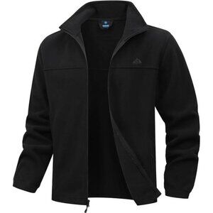 Soft Polar Fleece Jacket with Pockets Lightweight Outdoor Full Zip Coat Black.